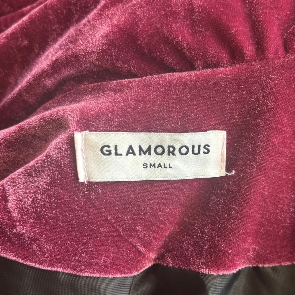 ⛷️ Glamorous Burgundy Velvet Puffer Jacket | Scrunch Cuffs | Small - Picture 6 of 8